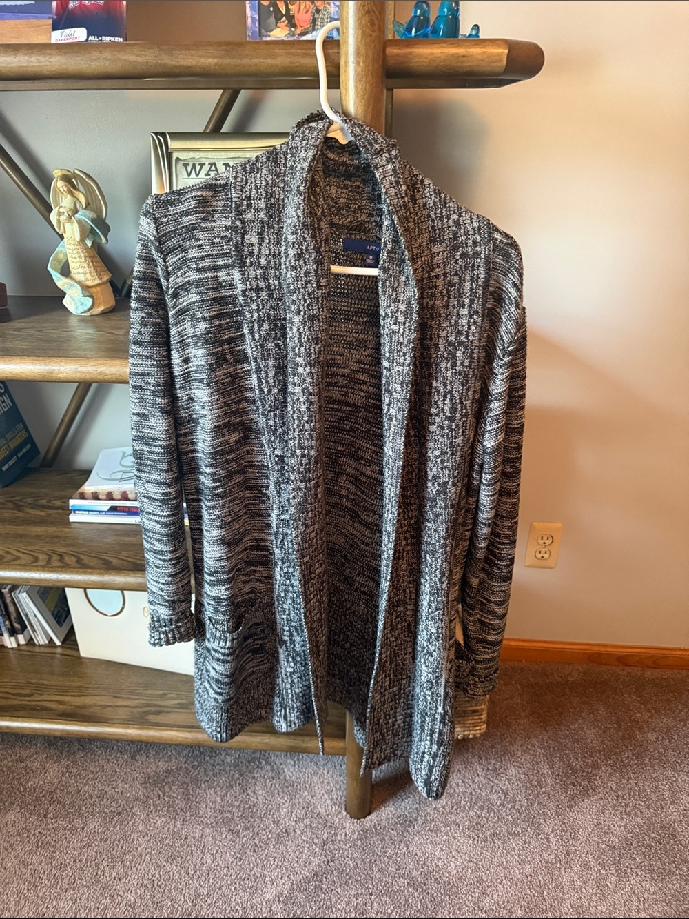 Apt. 9 Open-Front Marled Black & White Cardigan Sweater